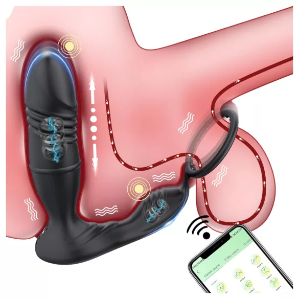 AlvUp - prostatas vibrators ar lökšanas funkciju un erekcijas gredzenu, melns