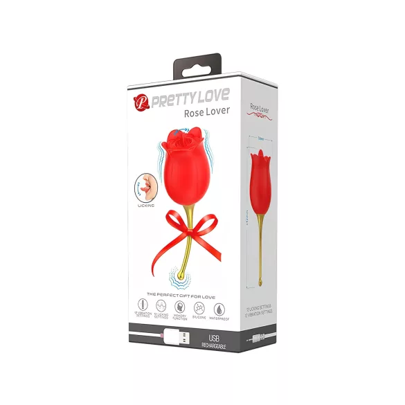 Pretty Love Rose Lover - klitora vibrators ar mēli 2in1 sarkans
