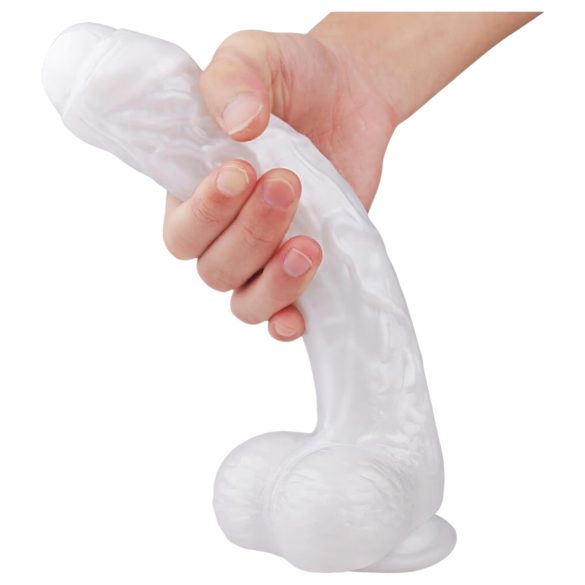 Reālistisks balts dildo ar piesūcekni un sēkliniekiem