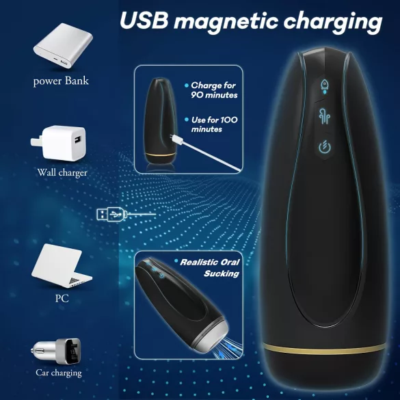 Sex HD Hawk - vīriešu masturbators ar vibrāciju un sūkšanu, melns/balts