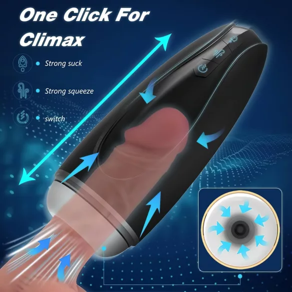 Sex HD Hawk - vīriešu masturbators ar vibrāciju un sūkšanu, melns/balts