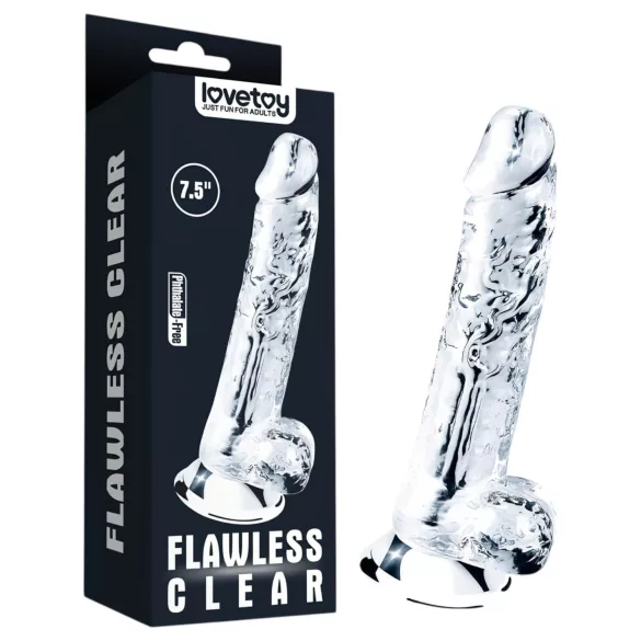 Lovetoy Flawless Clear - dildo ar piesūcekni 19 cm caurspīdīgs