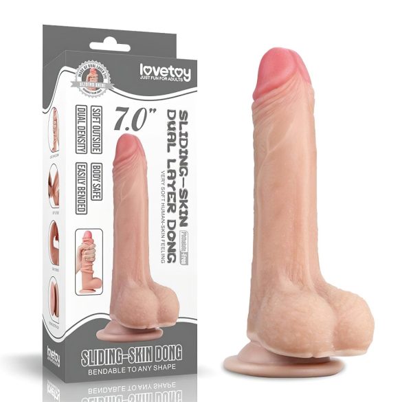 Lovetoy divslāņu dildo ar bīdāmu ādu 18cm naturāls