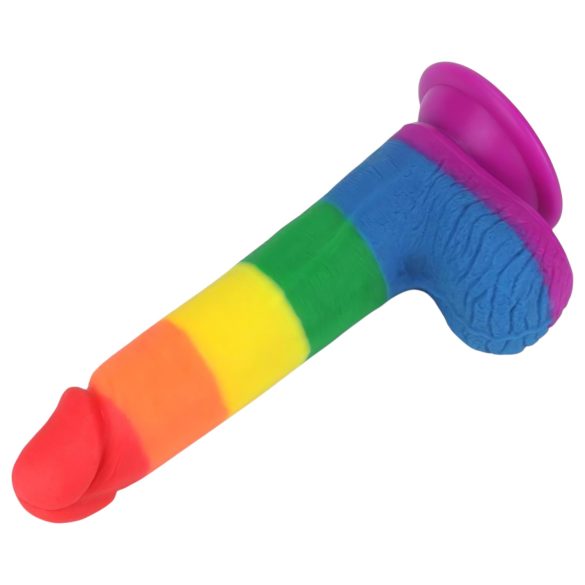 Lovetoy Prider - autentisks dildo ar sēkliniekiem - 20 cm (varavīksne)