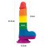 Lovetoy Prider - autentisks dildo ar sēkliniekiem - 20 cm (varavīksne)
