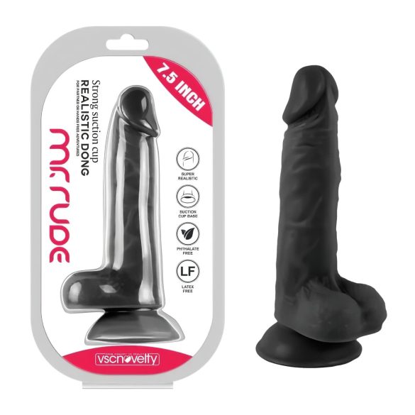 Mr. Rude - reālistisks dildo ar sēkliniekiem un piesūcēju 19cm melns