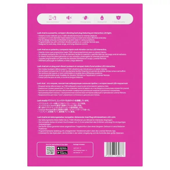 Lovense Lush Anal - Lietotnes vadāms anālais vibrators ar LED - rozā