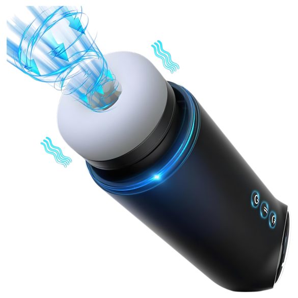 Leopard - vīriešu masturbators ar kustīgu, sūkšanas un vibrācijas funkciju melns