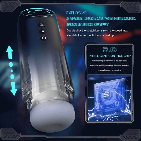 Leopard - vīriešu masturbators ar kustīgu, sūkšanas un vibrācijas funkciju melns