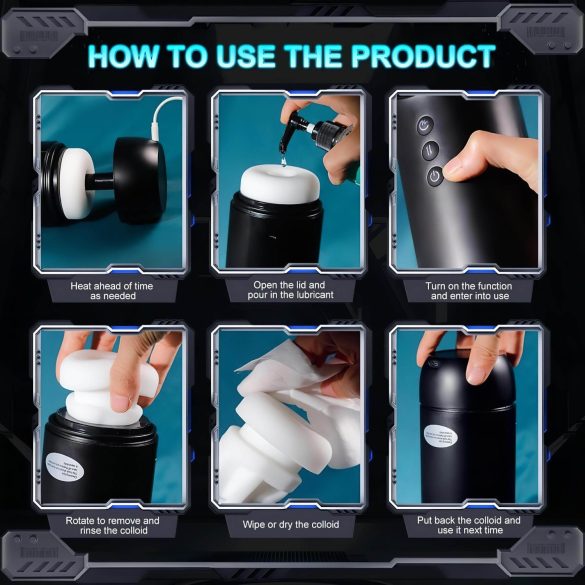 Leopard - vīriešu masturbators ar kustīgu, sūkšanas un vibrācijas funkciju melns