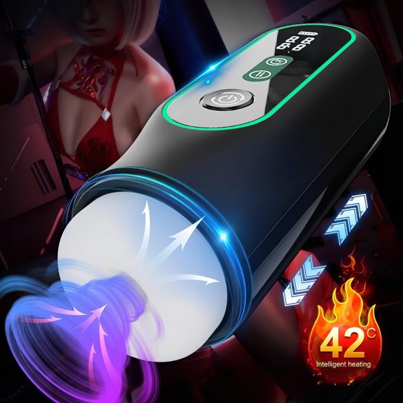 Leopard - vīriešu masturbators ar vibrāciju un kustību melns