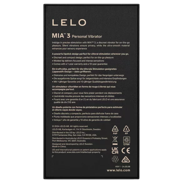 LELO Mia 3 - vibrators lūpu krāsas formā ceļošanai melns