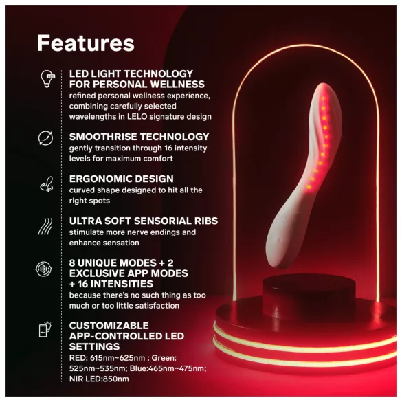 LELO Mona Spectra - gudrs G‑punkta vibrators ar LED gaismu (balts)