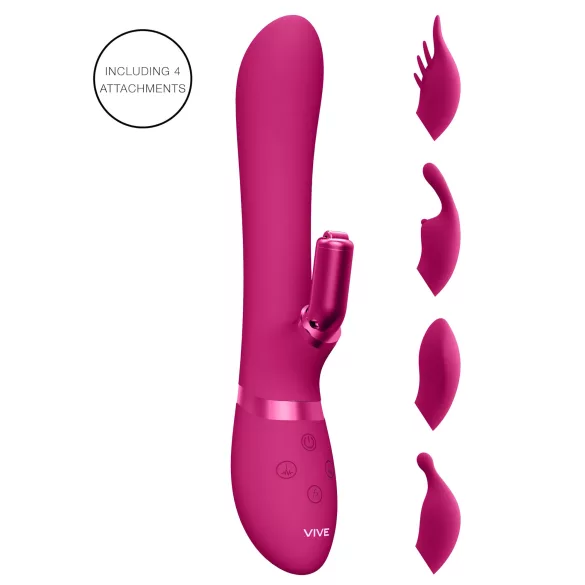 Vive Chou - uzlādējams klitorālais vibrators ar maināmu uzgali rozā