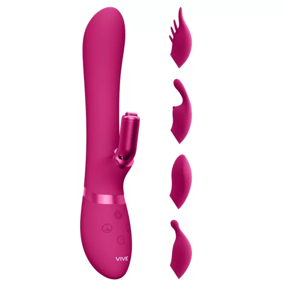 Vive Chou - uzlādējams klitorālais vibrators ar maināmu uzgali rozā