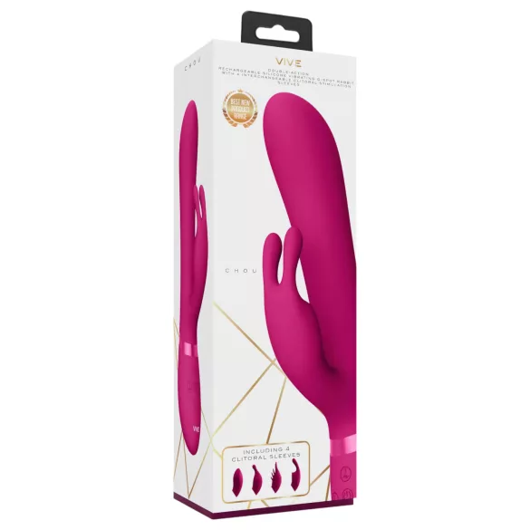 Vive Chou - uzlādējams klitorālais vibrators ar maināmu uzgali rozā