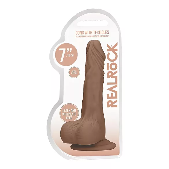 RealRock dildo ar sēkliniekiem 17cm tumši dabīga krāsa