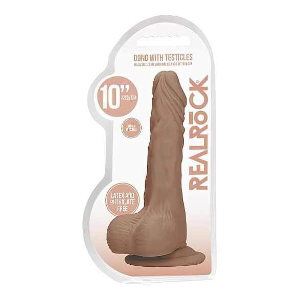 RealRock Dong 10 - īsts, ar sēkliniekiem dildo (25cm) - tumši dabīgs