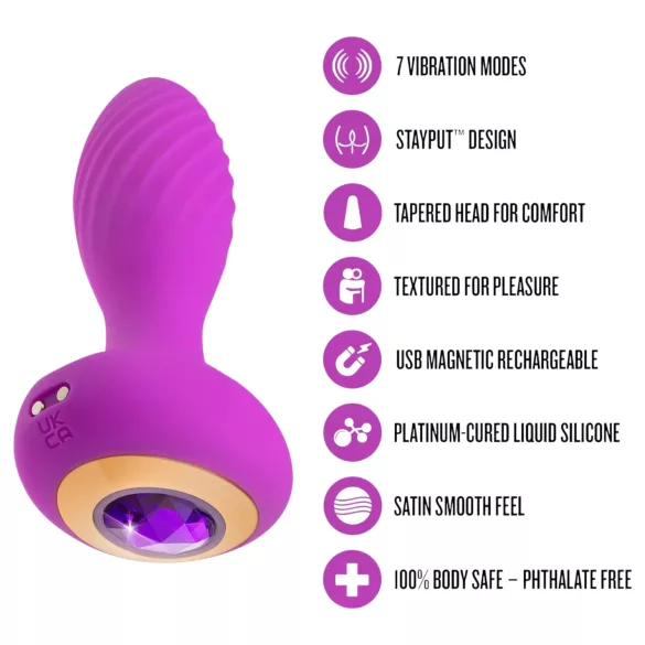 Oh My Gem - vibrācijas anālais plug ar akmeni violets