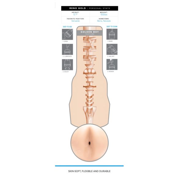 Fleshjack Reno Gold - masturbators ar reālistisku anālo atveri dabīgā krāsā