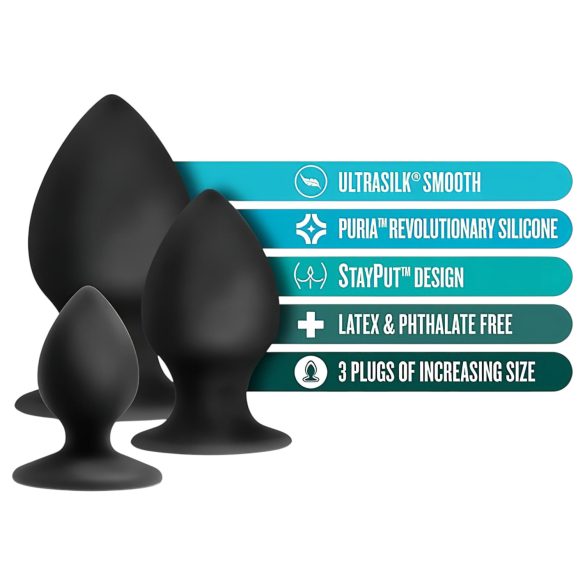 Anal Adventures Platinum anālo aizbāžņu komplekts 3 gab. melns