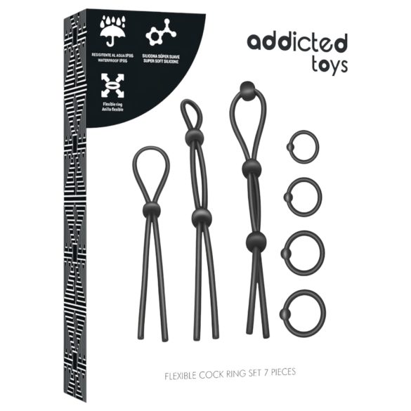 Addicted Toys - silikona dzimumlocekļa gredzenu komplekts 7 gab. melns