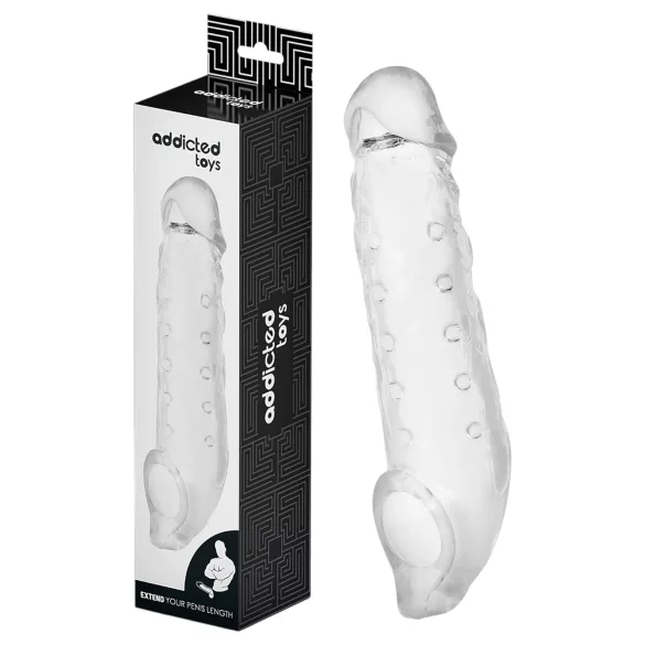 Addicted Toys - dzimumlocekļa uzmava ar sēklinieku gredzenu 23cm caurspīdīga