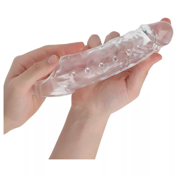 Addicted Toys - dzimumlocekļa uzmava ar sēklinieku gredzenu 23cm caurspīdīga