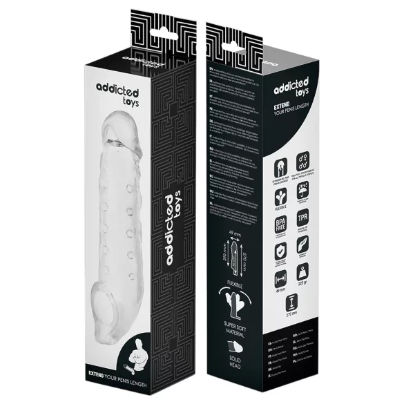 Addicted Toys - dzimumlocekļa uzmava ar sēklinieku gredzenu 23cm caurspīdīga