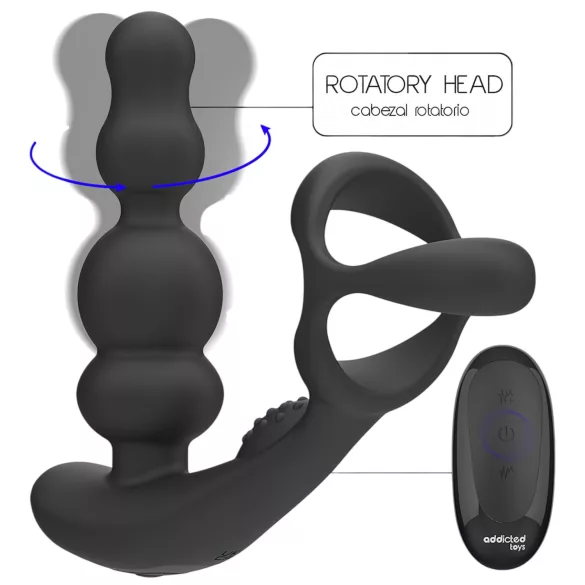 Addicted Toys - anālais vibrators ar rotējošu galviņu un dzimumlocekļa gredzenu