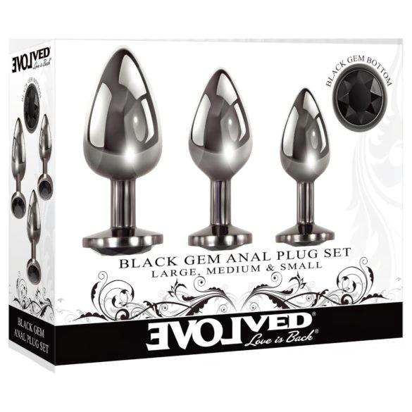 Evolved Black Gem - metāla anālo aizbāžņu komplekts ar melnu akmeni (sudrabs)