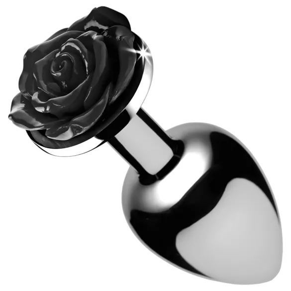 Booty Sparks Black Rose - alumīnija anālais aizbāznis (sudraba-melnā krāsā)