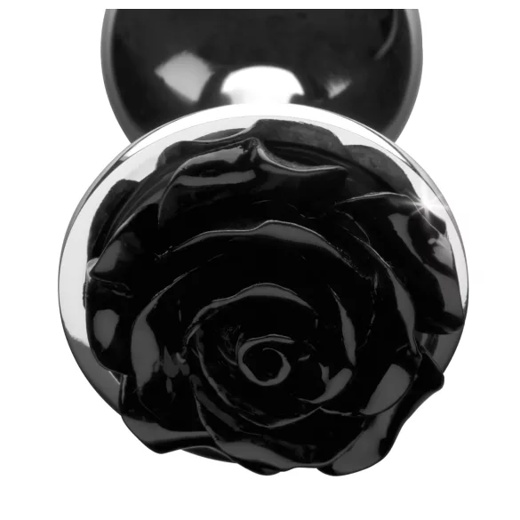 Booty Sparks Black Rose - alumīnija anālais aizbāznis (sudraba-melnā krāsā)