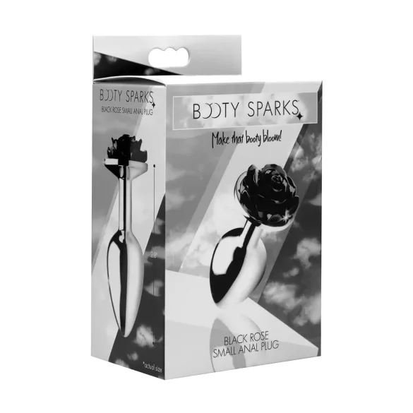 Booty Sparks Black Rose - alumīnija anālais aizbāznis (sudraba-melnā krāsā)