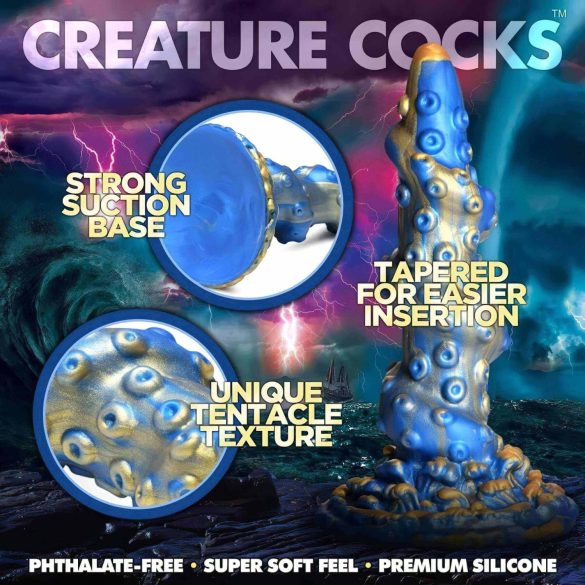 Creature Cocks Kraken - dildo ar spirālu 21cm zelta-zils