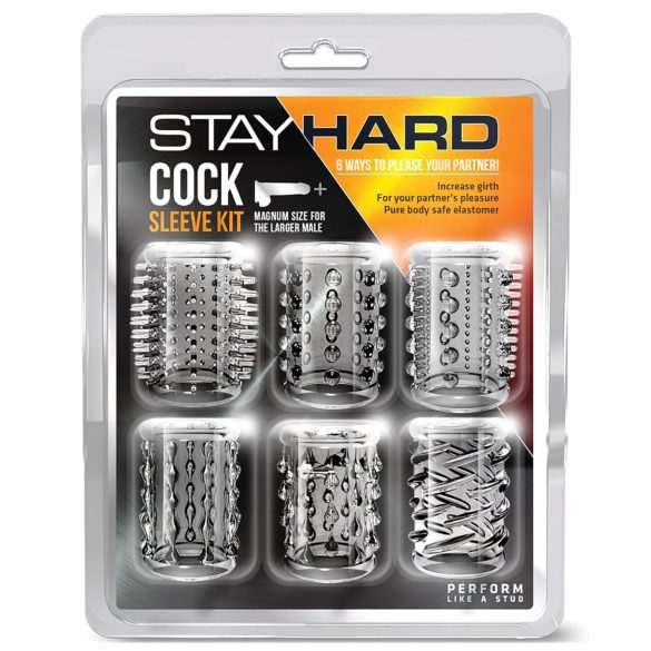 Stay Hard - caurspīdīgs dzimumlocekļa uzmavu komplekts (6 gab.)