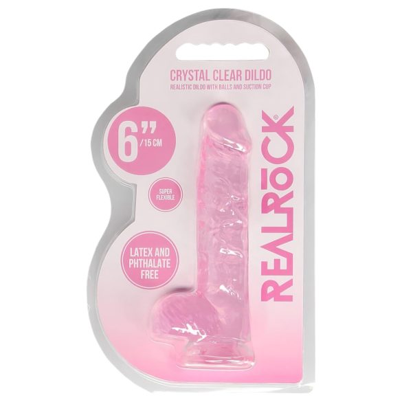 REALROCK - caurspīdīgs dabīgs dildo - rozā (15 cm)