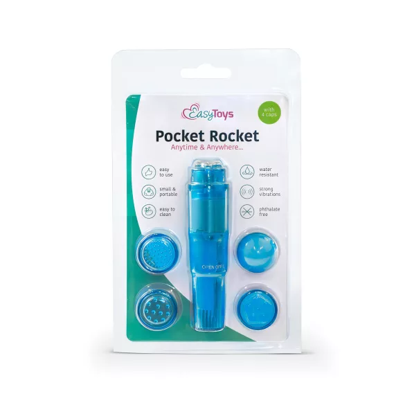 Easytoys kabatas vibrators komplekts ar uzgaļiem zils 5 daļas