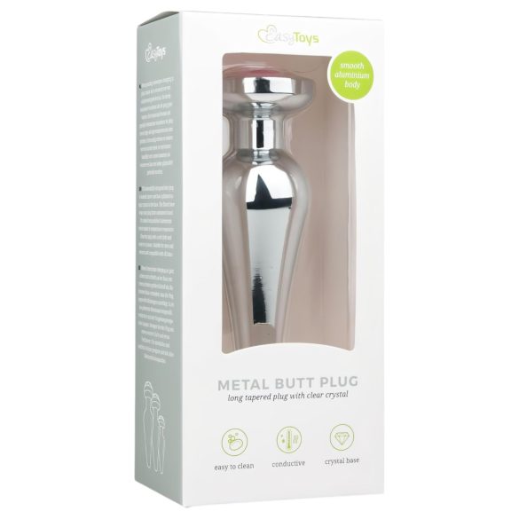Easytoys anālais metāla plug ar rozā akmeni sudraba 3,5 cm