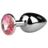 EasyToys Metal No.1 - sudraba anālais konuss ar rozā akmentiņu (2,7 cm)