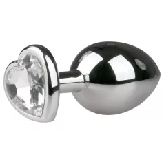   Easytoys metāla anālais plug ar sirds formas balto akmeni, sudraba