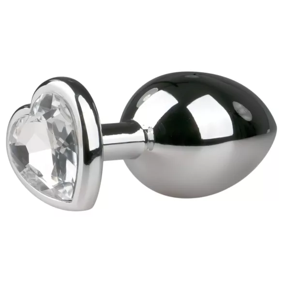 Easytoys metāla anālais plug ar sirds formas balto akmeni, sudraba