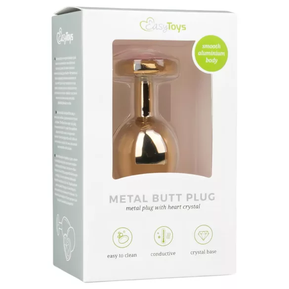 Easytoys metāla anālais plug ar rozā akmeni zelta krāsā 3cm