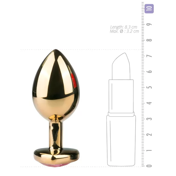Easytoys metāla anālais plug ar rozā akmeni zelta krāsā 3cm