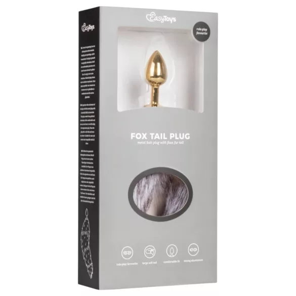 EasyToys Fox NO5 - metāla anālais korķis ar lapsas asti (zelta-sudraba)