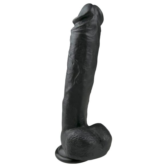 Easytoys - piesūcekņa liels dildo ar sēkliniekiem (26,5 cm) - melns
