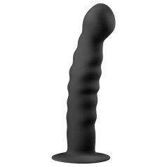 Easytoys anālais dildo ar piesūcekni, rievots, 14cm, melns
