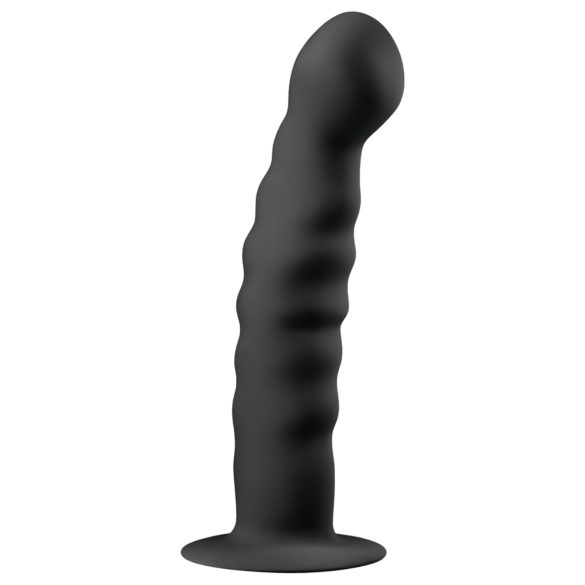 Easytoys anālais dildo ar piesūcekni, rievots, 14cm, melns