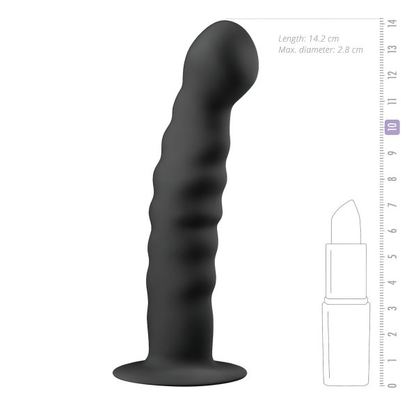 Easytoys anālais dildo ar piesūcekni, rievots, 14cm, melns