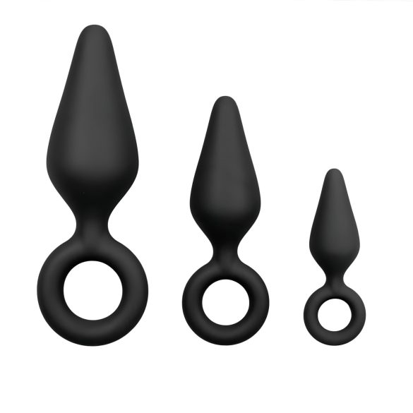 Easytoys - anālo spraudņu komplekts ar gredzenu - 3 gab. (melns)